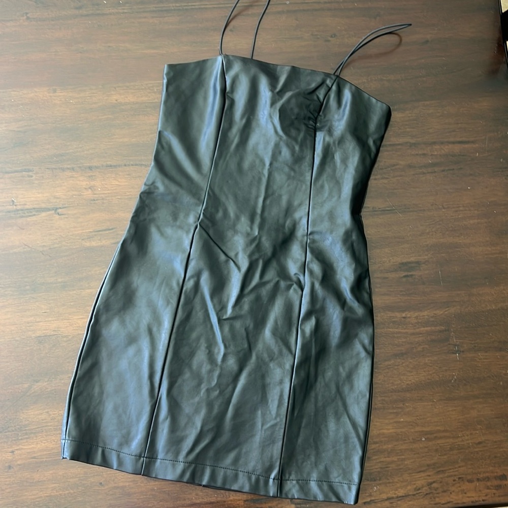 Faux leather mini dress